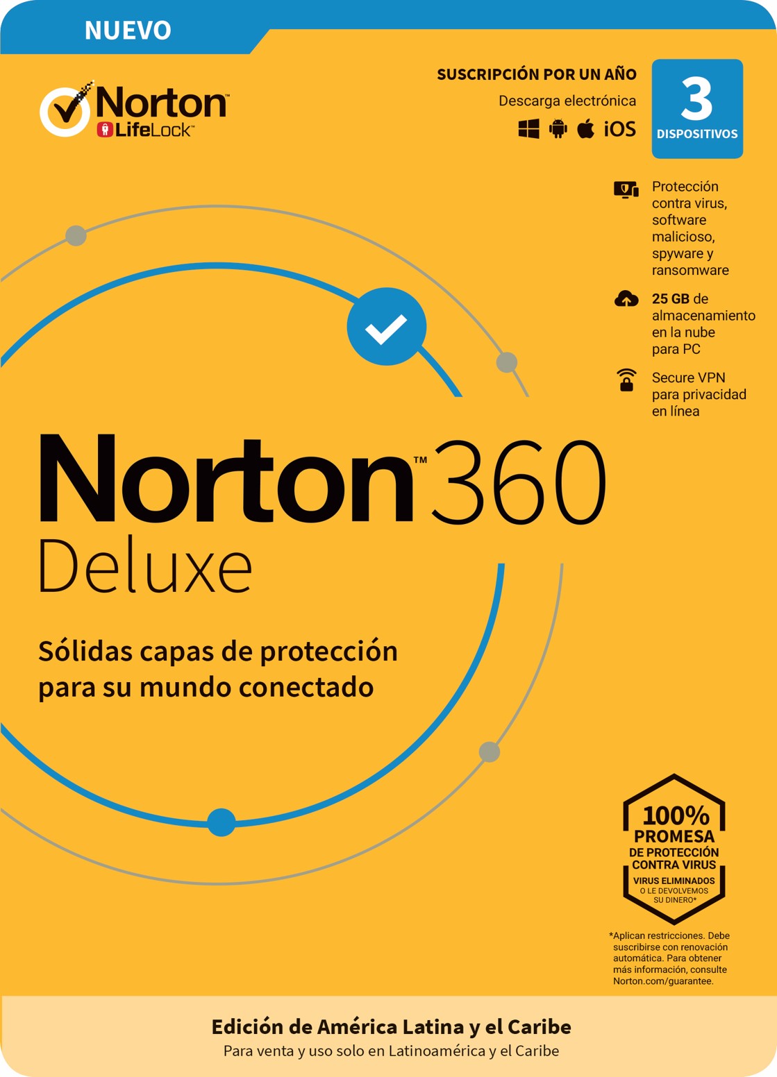 Antivirus Norton 360 Deluxe 3 Dispositivos ESD 1 Año Digital SIShop 🛒