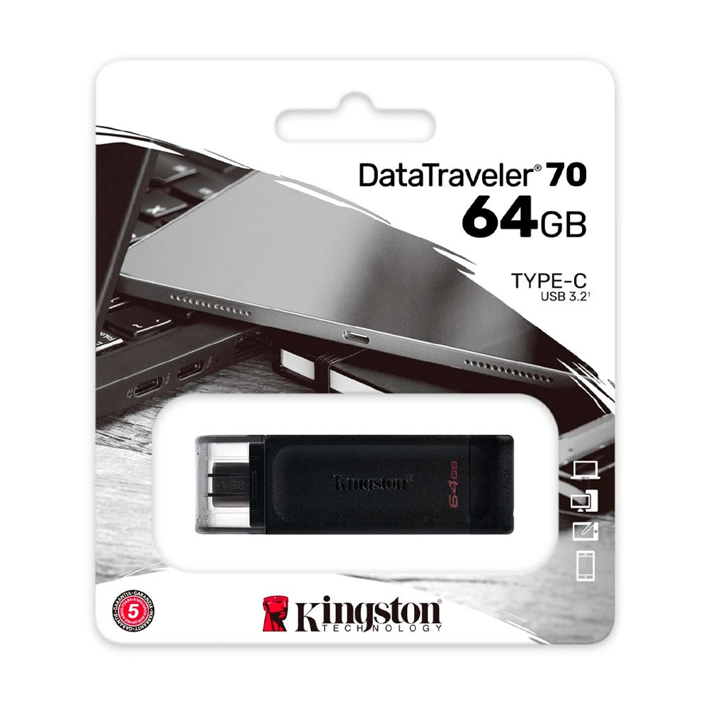Almacenamiento Memoria USB KINGSTON DataTraveler 70 Tipo C 3.2 64GB COLOR Negro SIShop 🛒