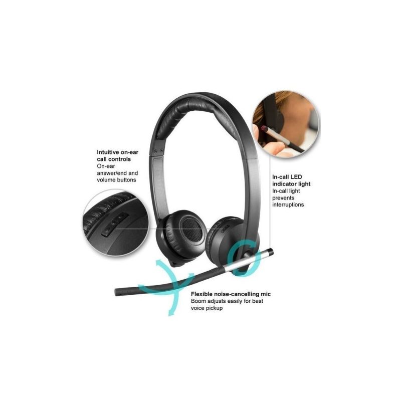 Diadema logitech H820e biaural inalámbrico, receptor USB, compatible Win-Mac, controles integrados, color negro - Image 2